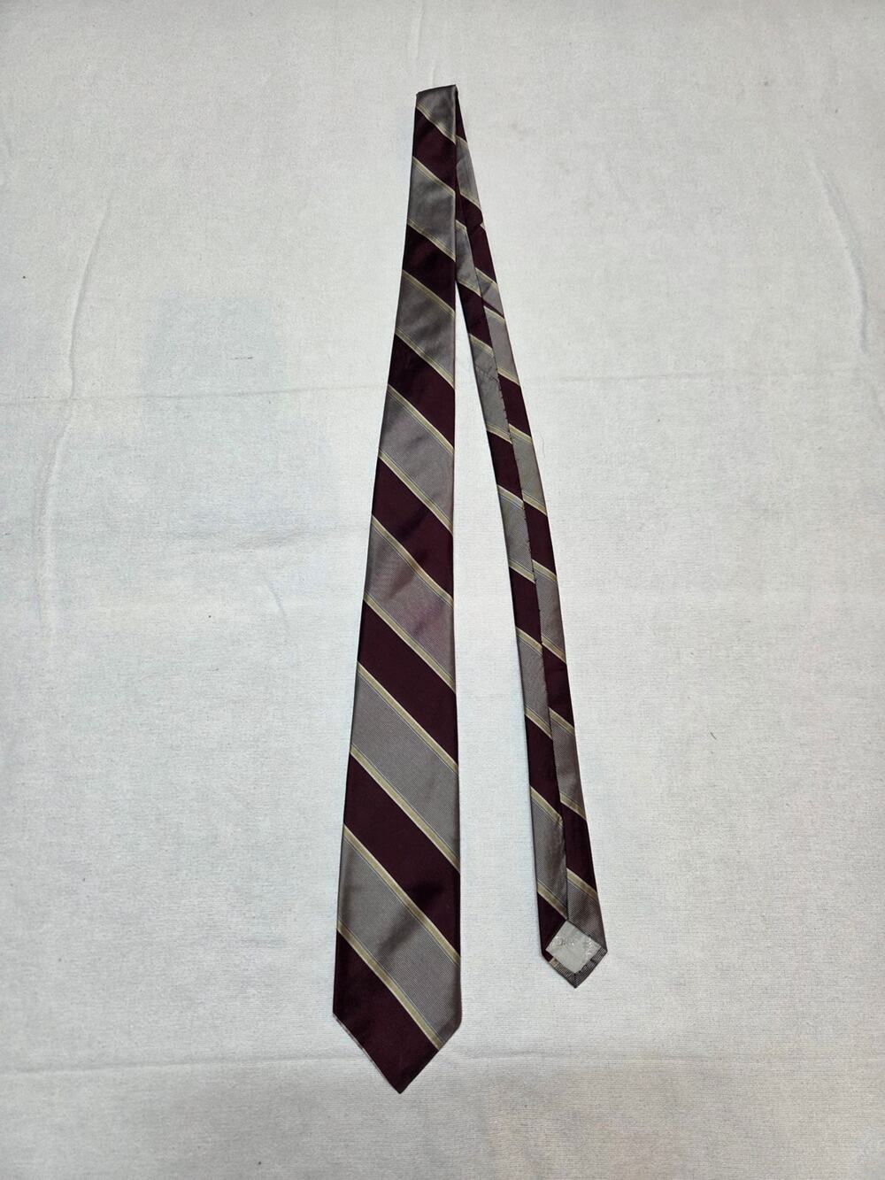 Dior Burgundy and Gray Diagonal Stripe Silk Tie